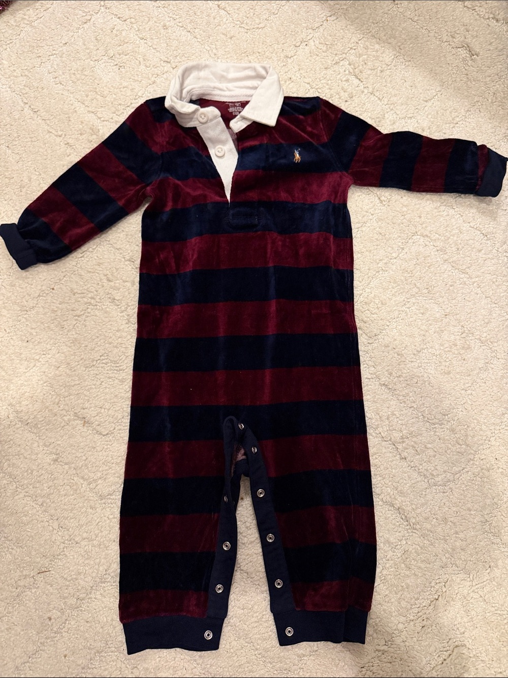 Ralph Lauren Burgundy and Navy Striped Polo One-Piece